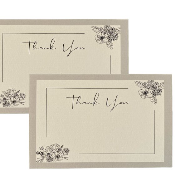 White Black Floral Thank You Note -  Poshmark Floral Thank You Card 100ct - Picture 9 of 9
